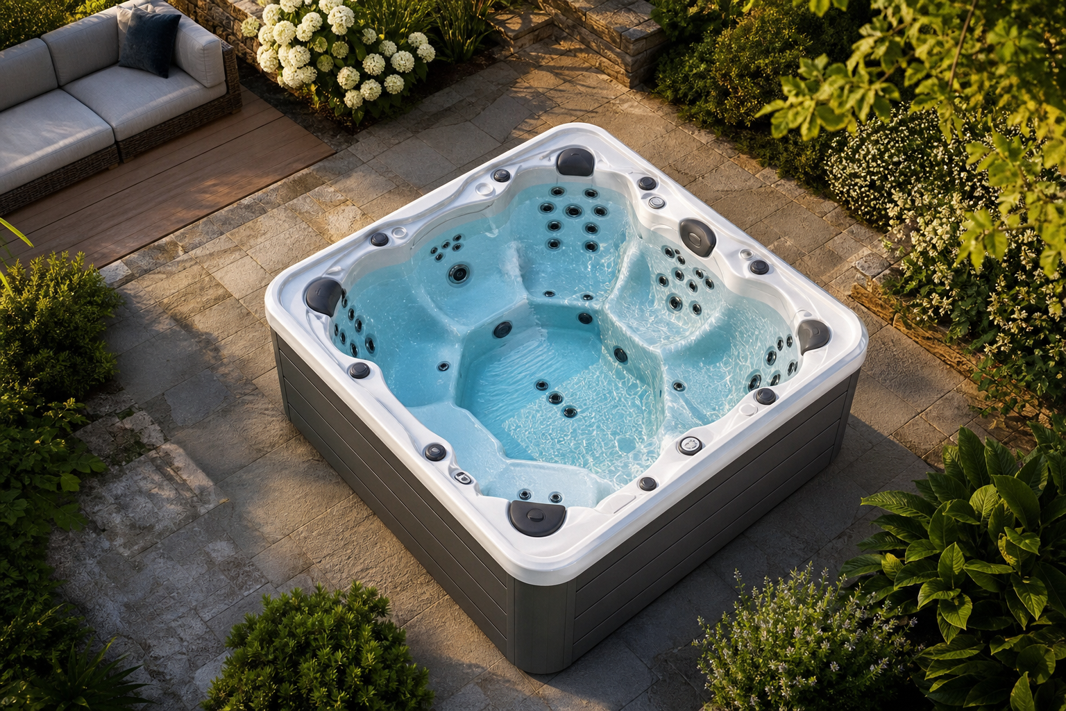 Luxury hot tub overhead view